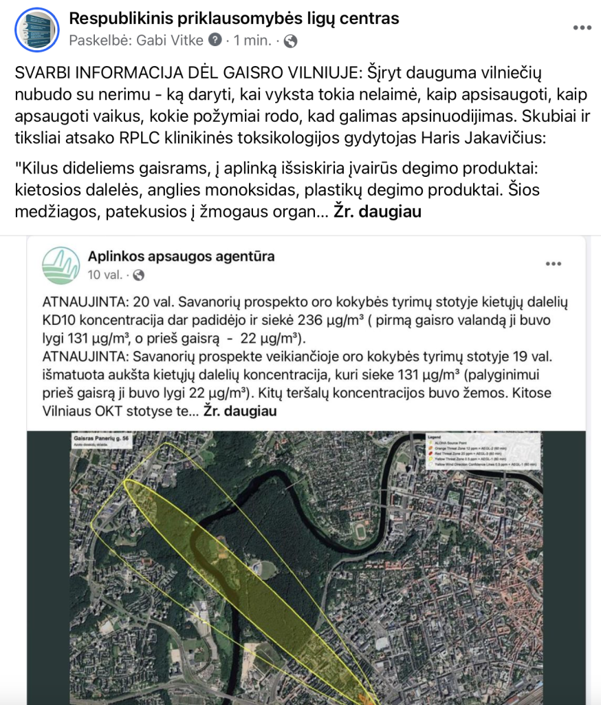 SVARBI INFORMACIJA DĖL GAISRO VILNIUJE: